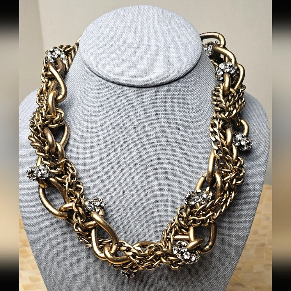 [J. CREW] Chunky Chain Link Crystal Bunches Heavy Statement Necklace - Picture 2 of 16